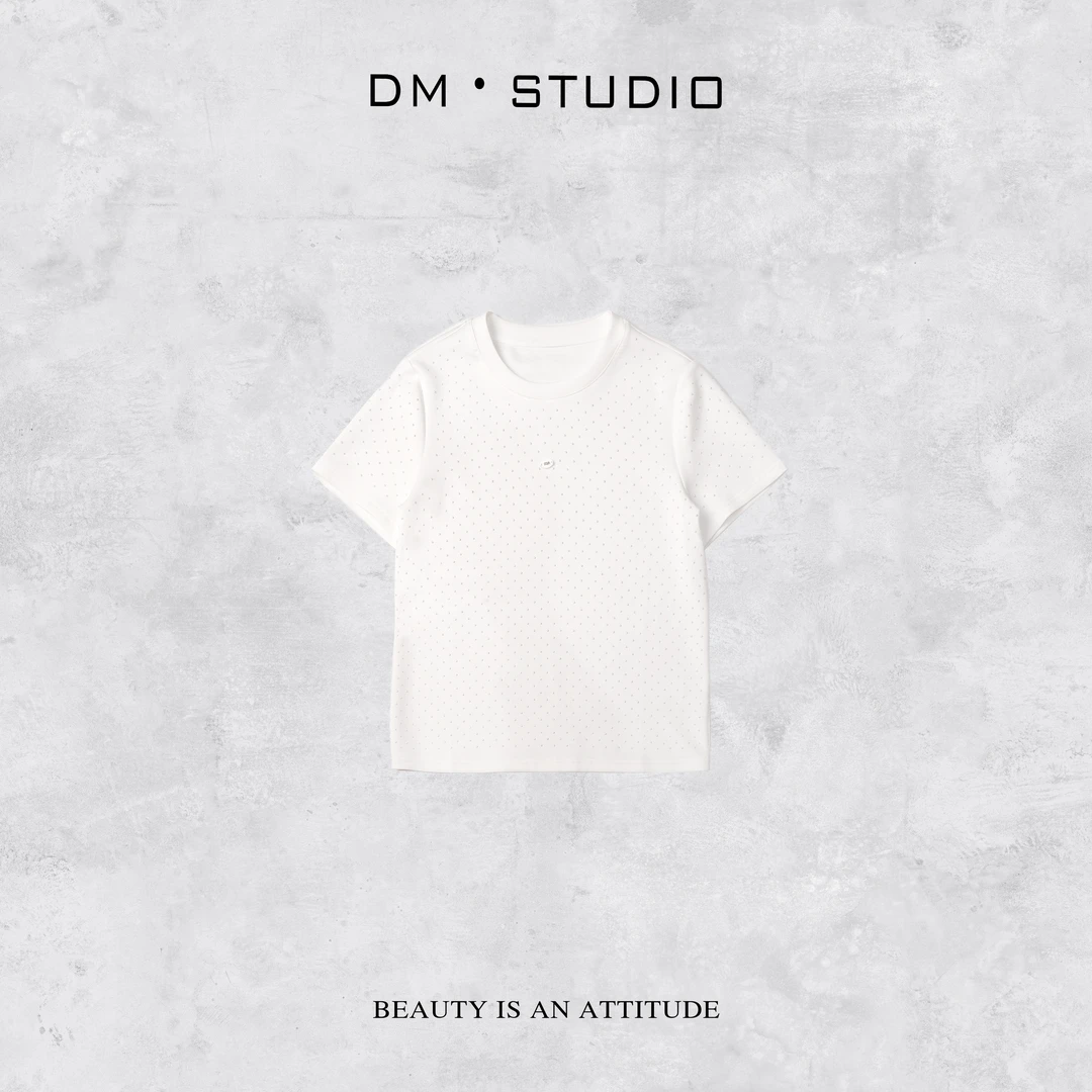 DM•STUDIO/百搭气质休闲纯色满天星圆领短袖T恤上衣（88303）