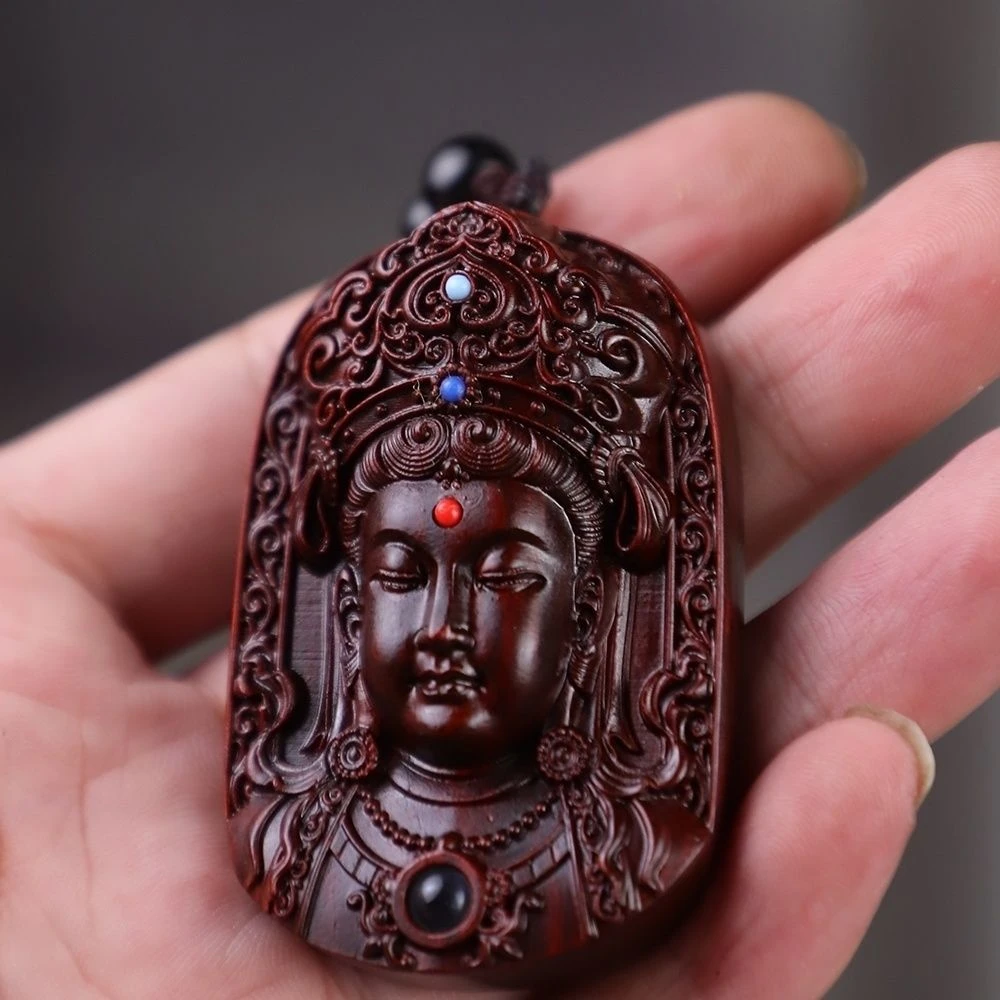 非金属木质吊坠 观音度母菩萨牌木雕挂件脖挂毛衣链男女通用