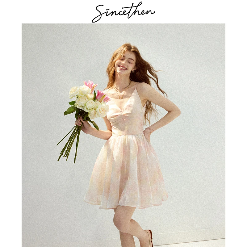 sincethen樱花苏打水碎花连衣裙法式吊带裙度假穿搭短裙裙子女夏