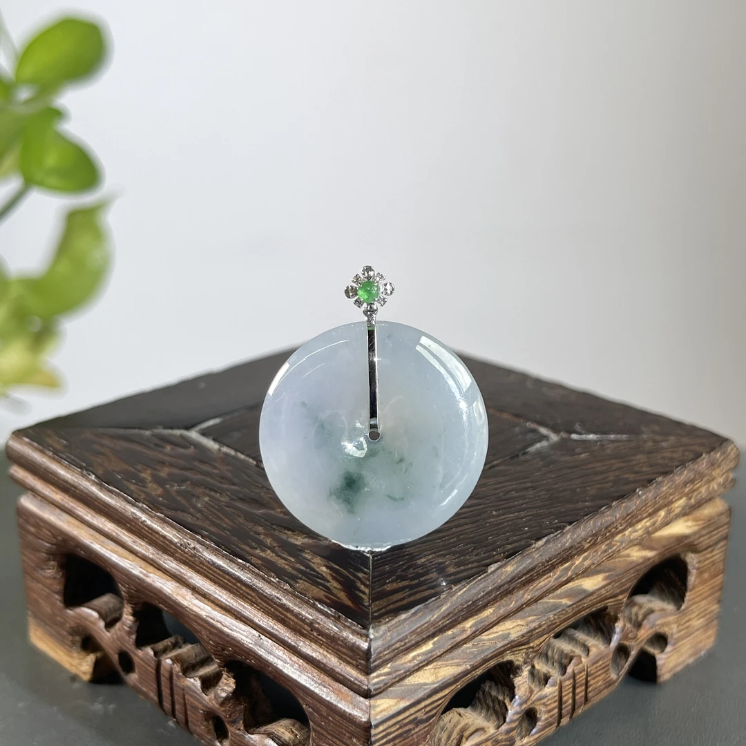 JTB30-367  天然缅甸A货翡翠  18K镶嵌平安扣