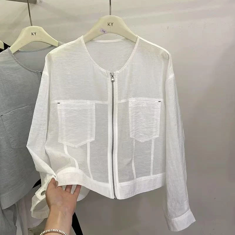 圆领拉链长袖薄款小衫ZBS33312衣长51