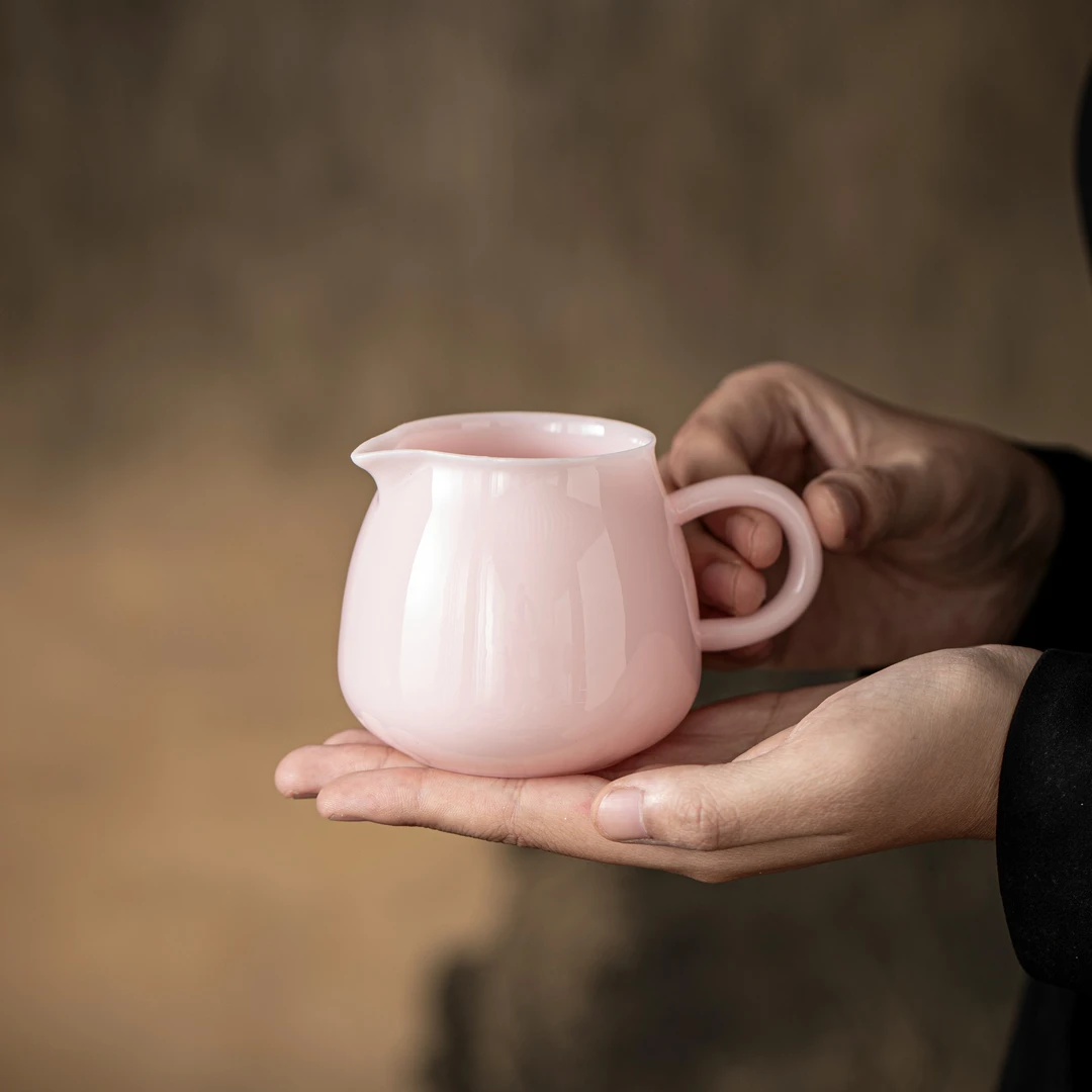 汤大壮【柔光绯玉】粉色璞玉把手公道杯茶海