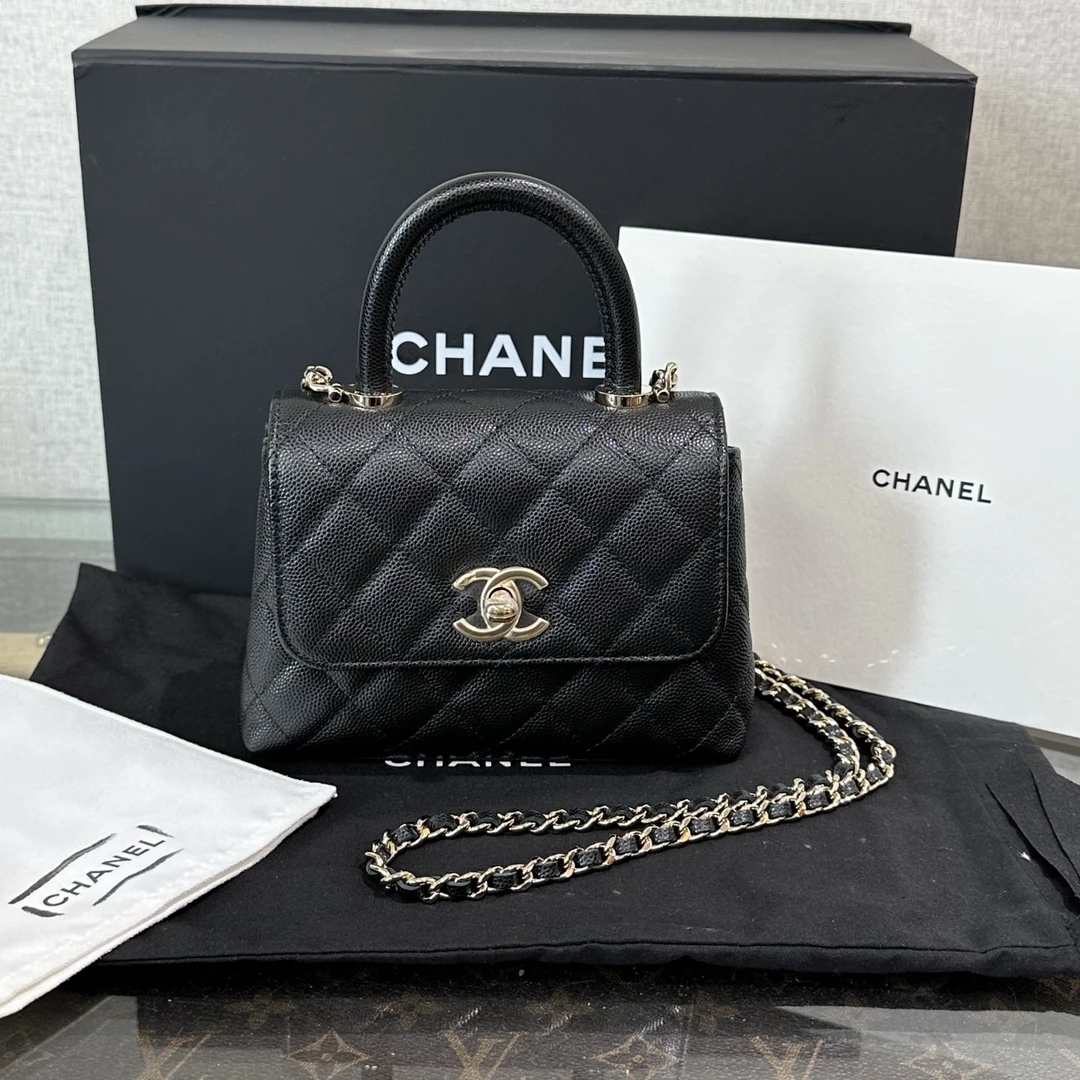 99新 Chanel/香奈儿 24K mini cocohandle黑金手提斜挎包 92420