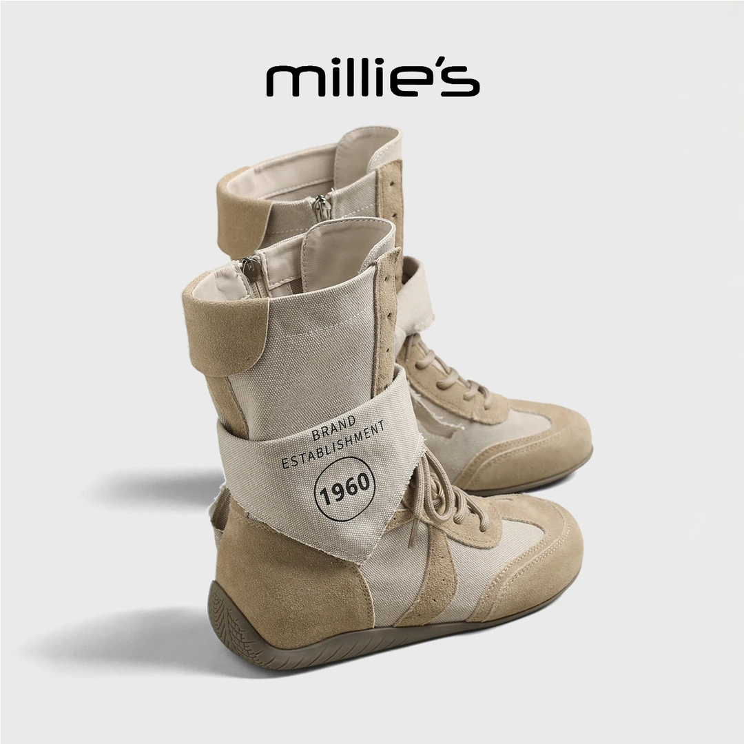 MILLIE'S/妙丽废土风系带马丁靴2025夏季薄款新款西部牛仔短靴子