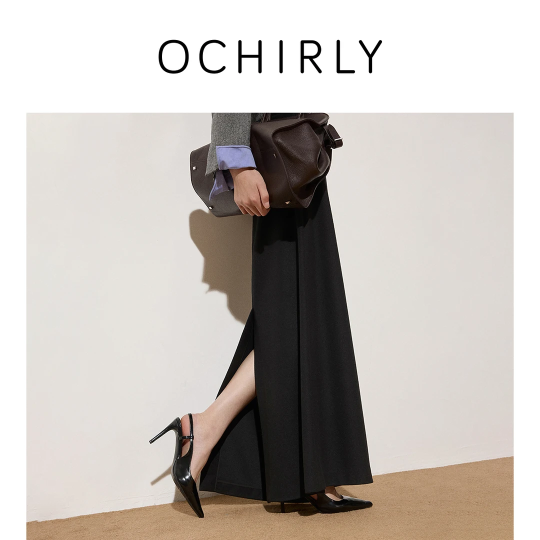 OCHIRLY欧时力 进口羊毛针织呢直筒半身裙女长裙开衩2025秋季新品