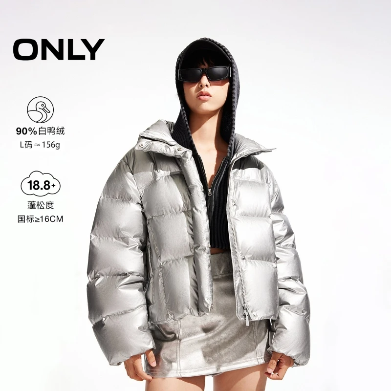【90白鸭绒】ONLY秋冬宽松立领短款羽绒服保暖休闲百搭|124423016
