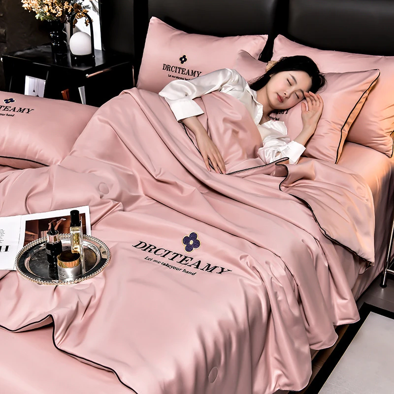 夏季水洗真丝夏凉被四件套家用单双人冰丝夏被可机洗空调被薄被子