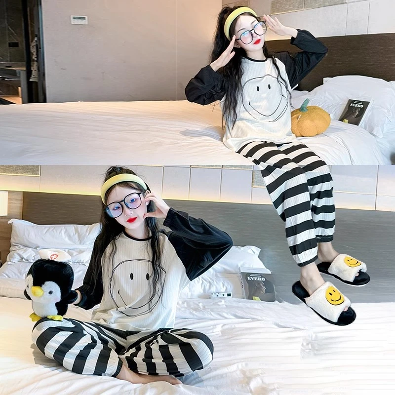 家居服儿童2025新款初中生冬装纯棉长袖居家服女大童网红居家睡衣