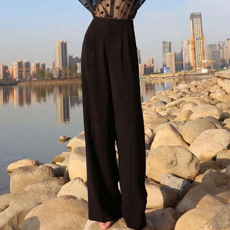 商场同款专柜春季休闲通勤巴黎裤垂感高腰直筒阔腿裤长裤女