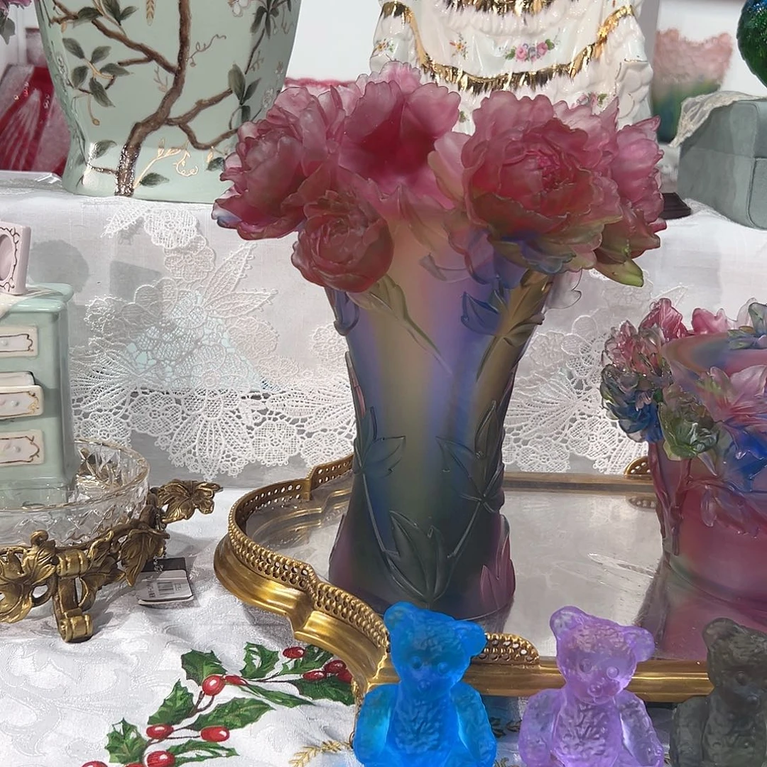 陶瓷脱蜡水晶牡丹花花瓶七彩色大号