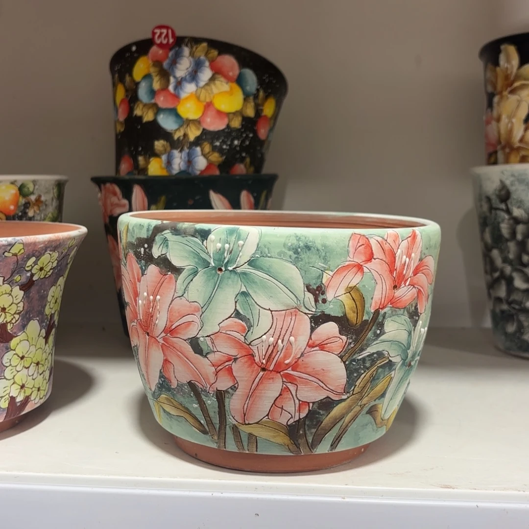 景德镇手绘花盆陶瓷15/12瑕