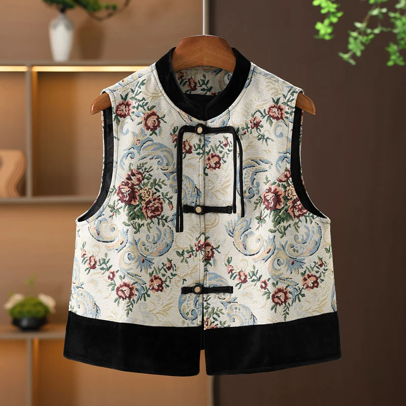 中老年妈妈装新中式复古盘扣国风马甲文艺民族风坎肩背心春秋外套