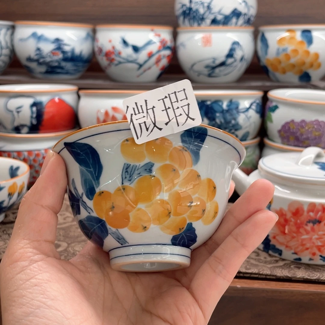 釉下手绘茶具微瑕