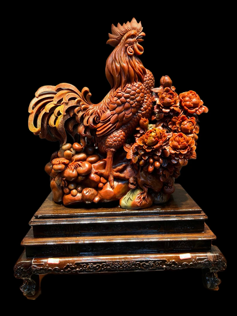 寿山石【金鸡报晓】摆件玄关客厅家居办公室书房乔迁奇石收藏送礼