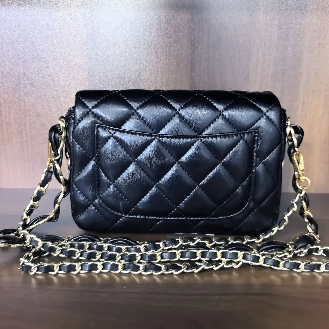 薇薇手工真皮包-黑色-长20x高15-双链邮差包香A18