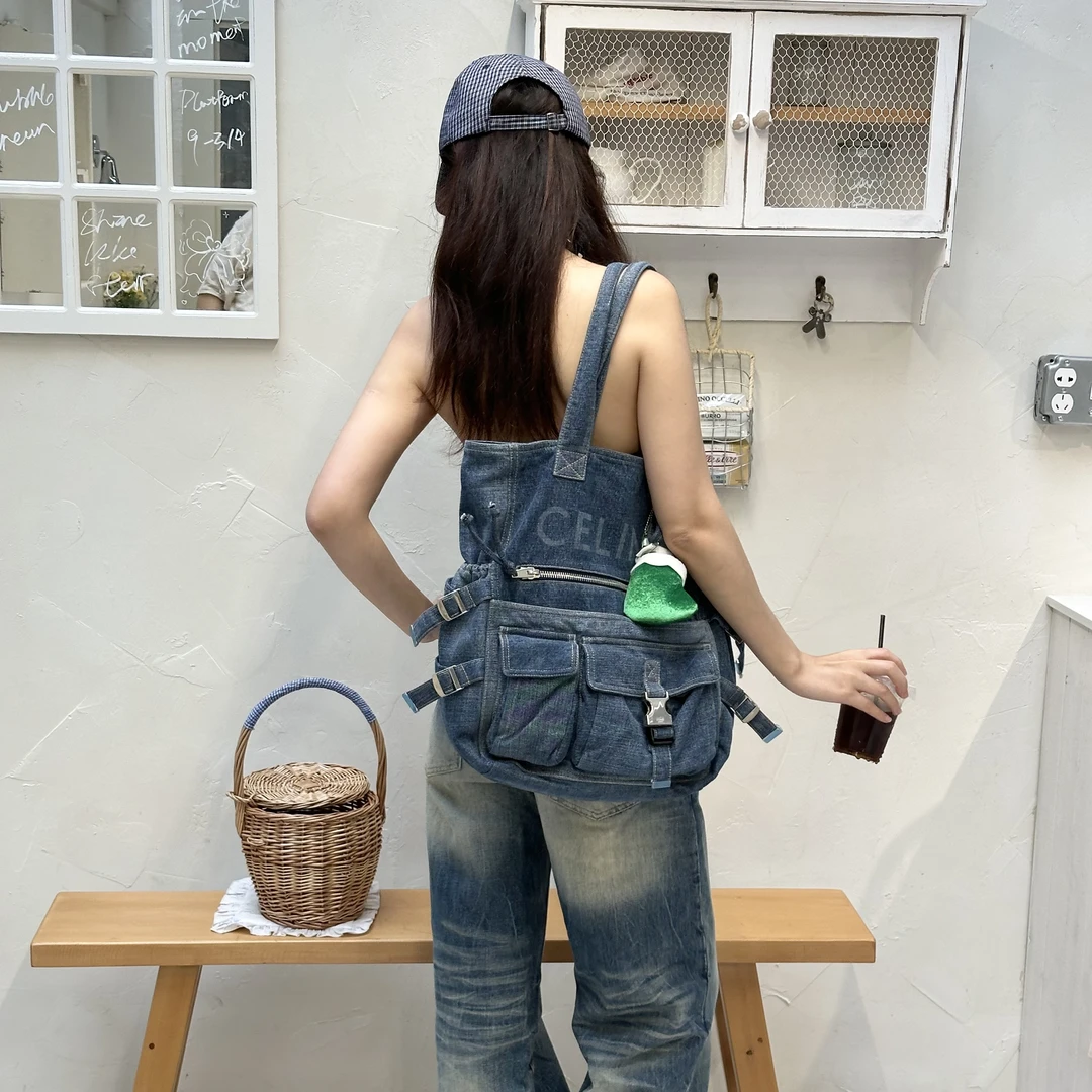 未使用 Celine/思琳 只盒/新款水洗牛仔机能托特单肩包