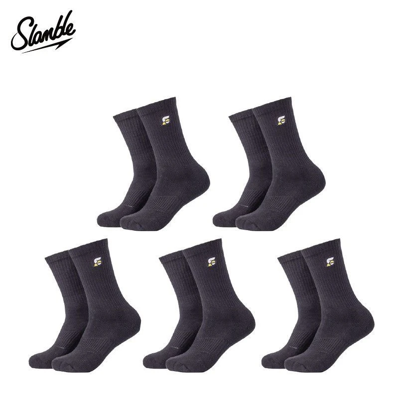 SLAMBLE五双装秋冬防臭加厚棉袜中筒纯色大码运动美式