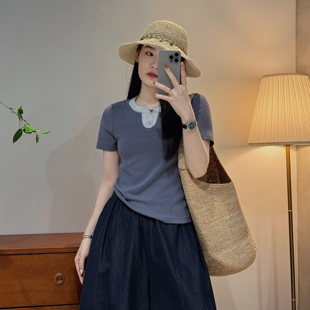 今婷假两件T恤短袖女爆款2025新款夏季洋气衣服休闲上衣J25203308