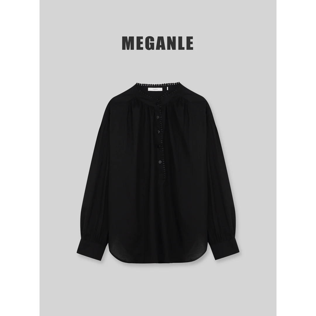【微风】MEGANLE-25/早春新款宽松气质碎褶花边休闲长袖上衣2024221