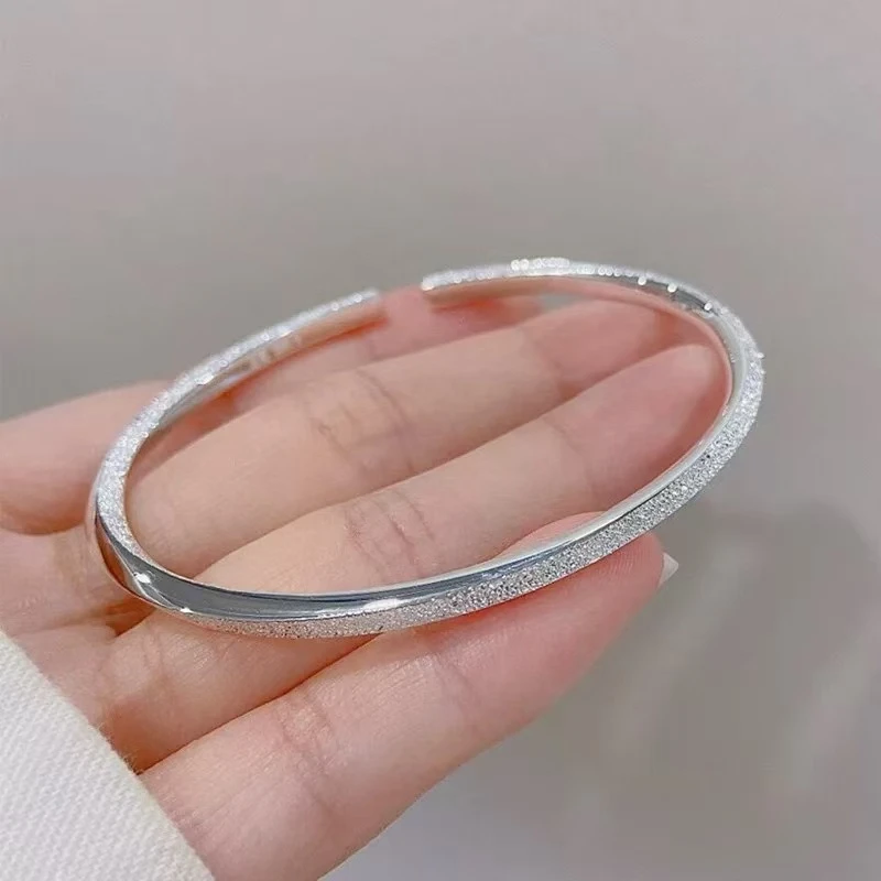 足银手镯 钉砂莫比乌斯时尚开口足银实心手镯SY732