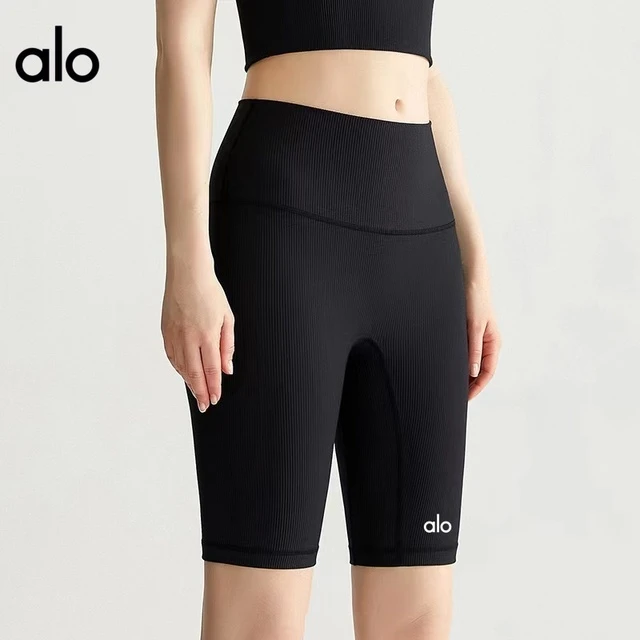 alo yoga新款高腰瑜伽裤运动跑步女外穿无痕五分短裤提臀裤健身服