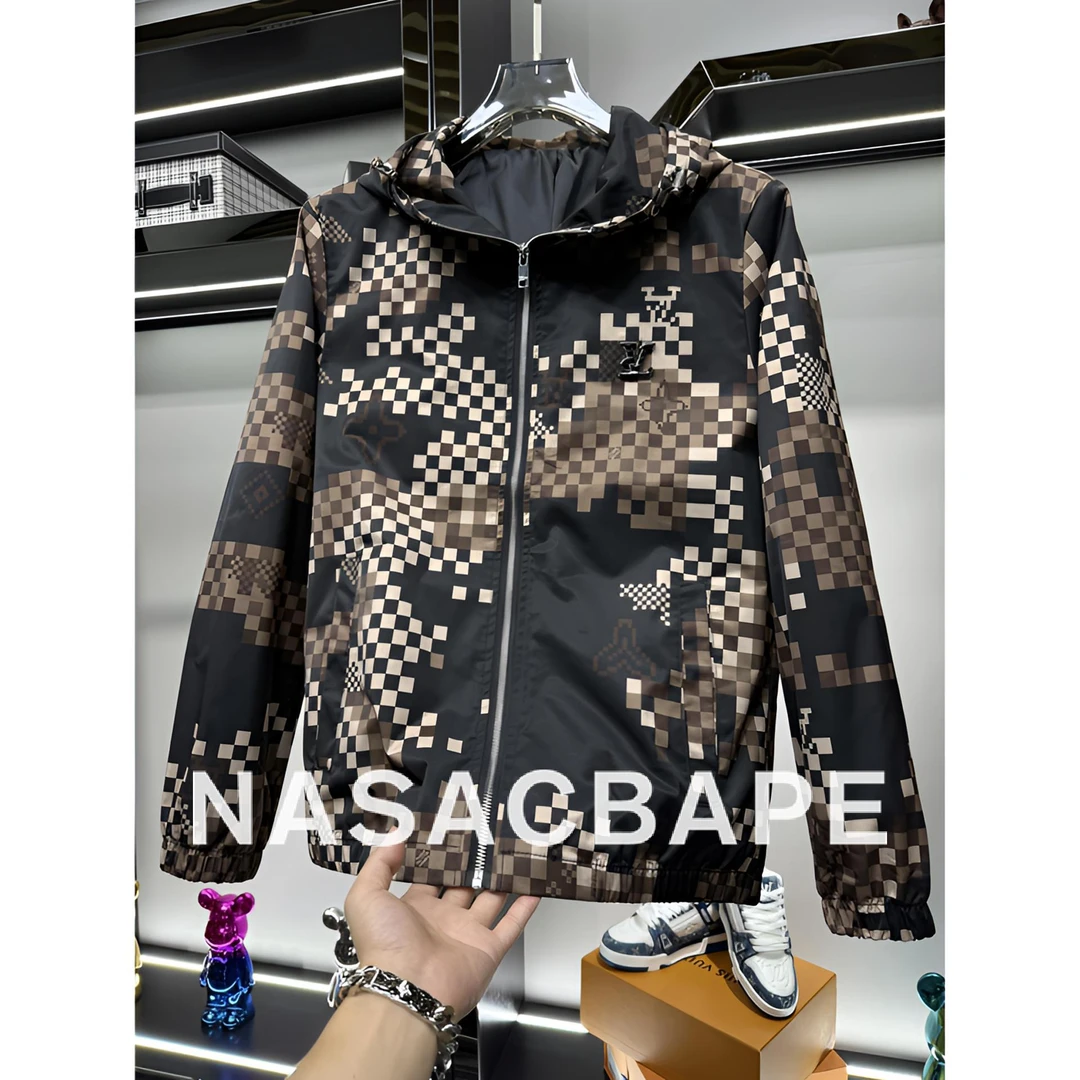 轻奢欧洲站潮牌连帽夹克男士秋季款时尚印花休闲外套青年潮流上衣