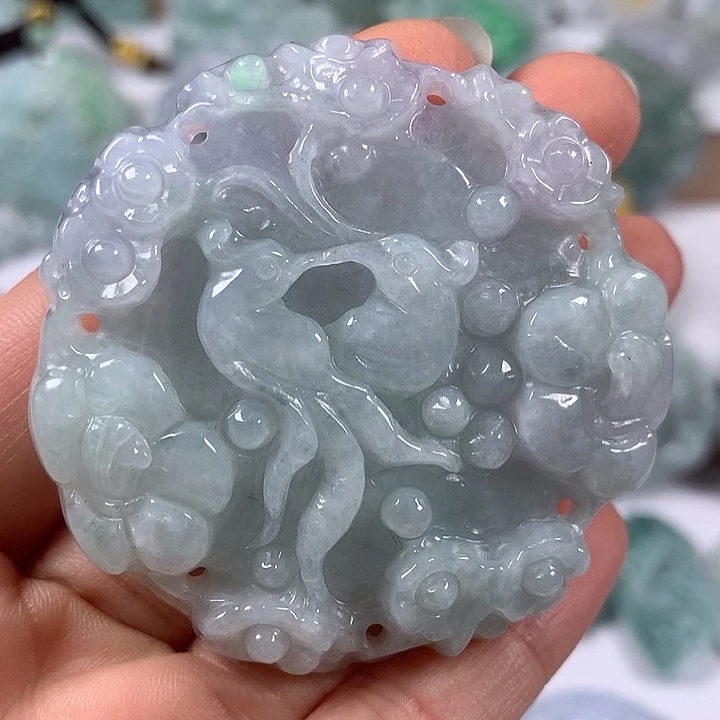 颈饰未镶嵌翡翠花开富贵两面工艺福利