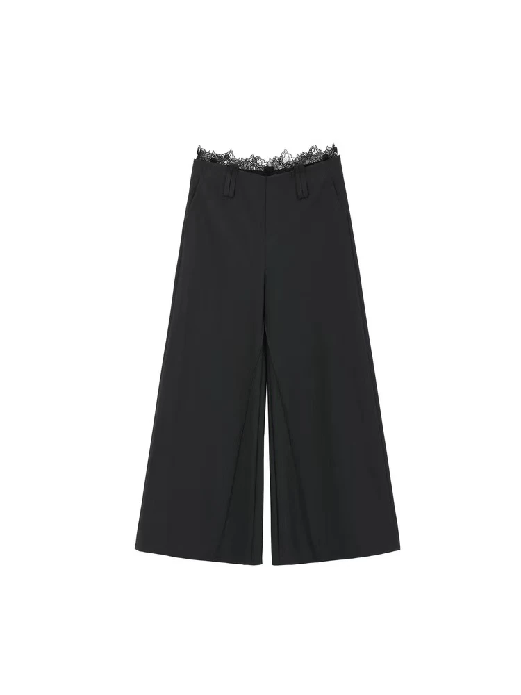 【ZS推荐】AVVENN新品西装料针织底布腰头蕾丝西裤AL11301640