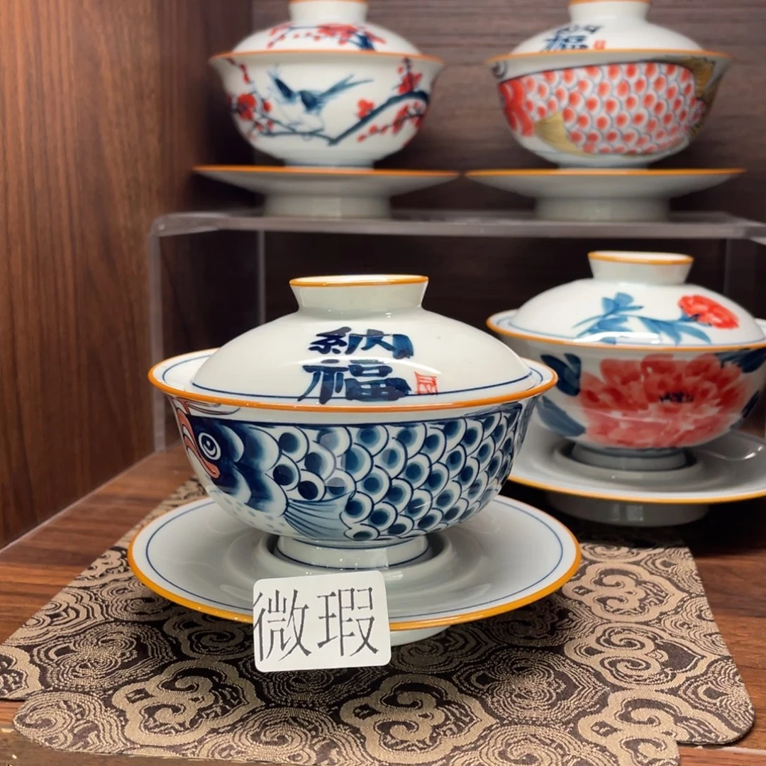 釉下手绘茶具微瑕
