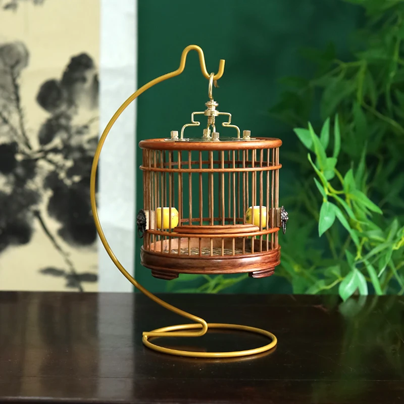 大叶黄花梨红木蝈蝈笼子圆形葫芦鸣虫用具镶嵌竹子笼家用爬虫宠物
