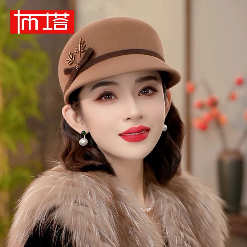 布塔100%绵羊毛秋冬新款马术帽羊毛呢帽鸭舌帽复古小礼帽PT1337