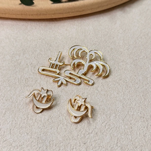 铜合金珐琅胸针 【六六中古】孤品复古胸针耳夹套装th5852