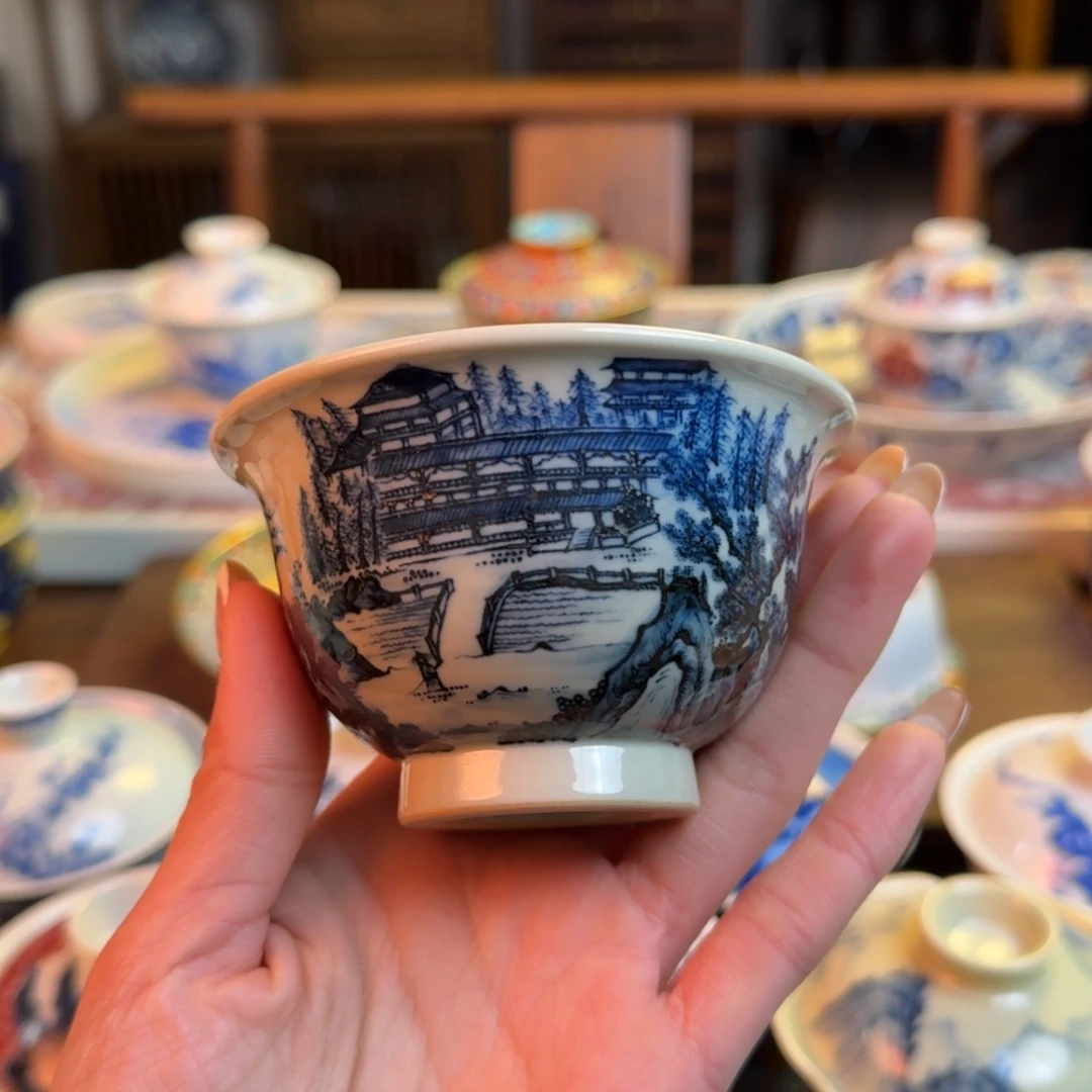 杯重工仿古山水杯纯手绘