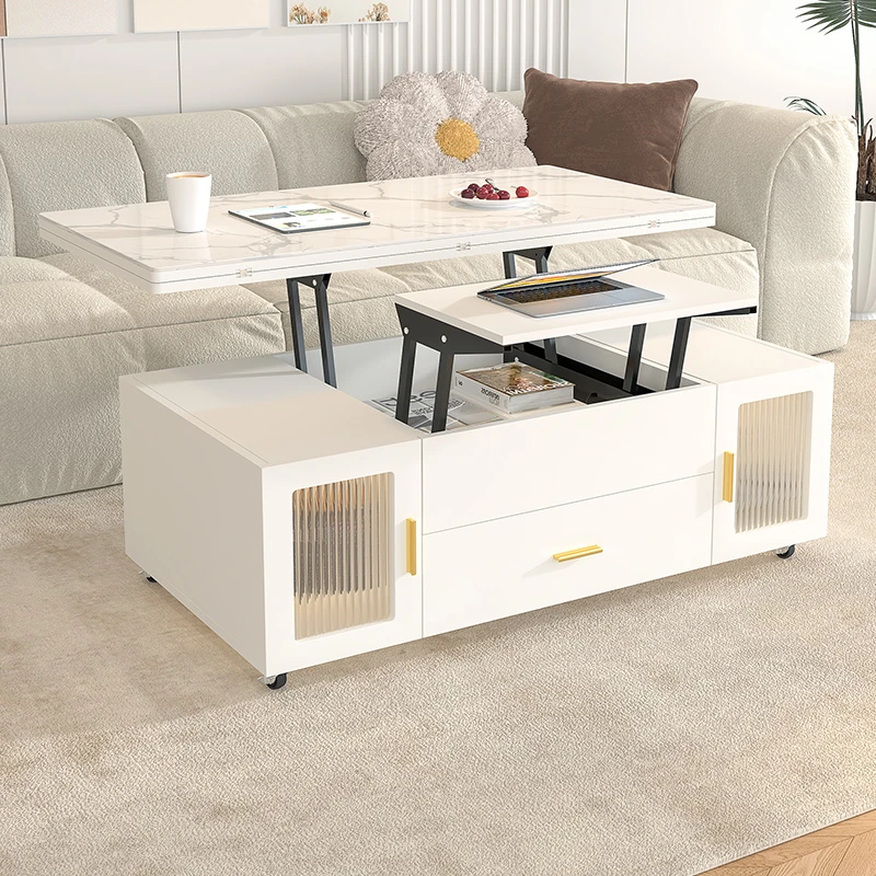 升降茶几餐桌两用一体式多功能餐桌小户型家用奶油风折叠茶几桌子