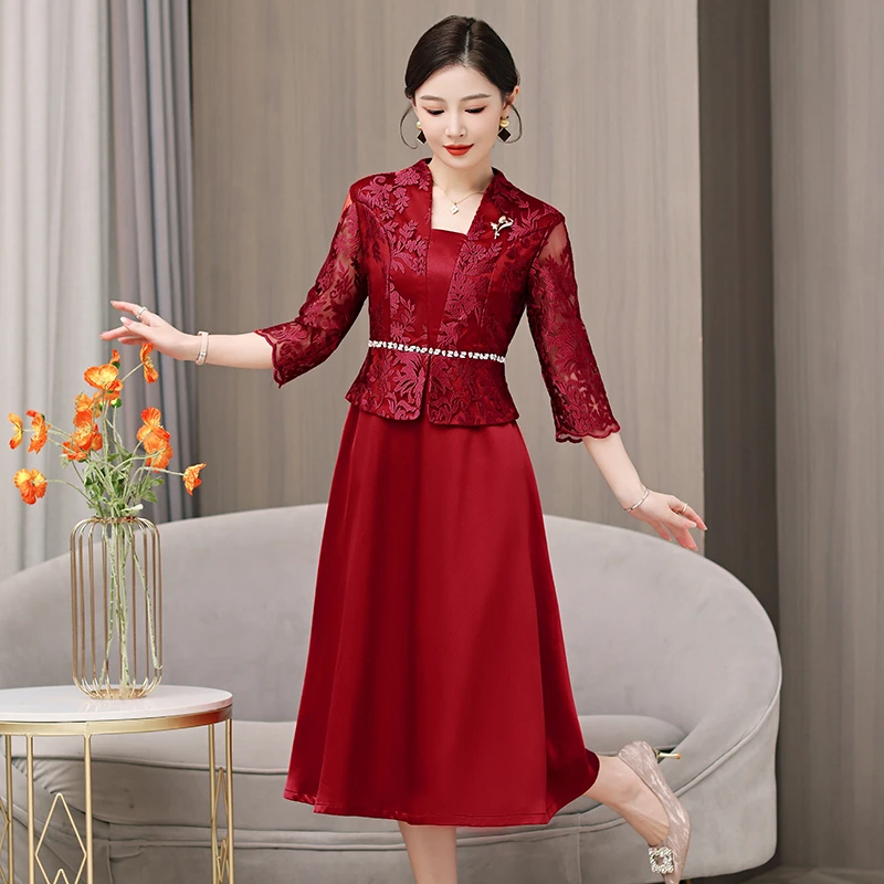 喜婆婆婚宴装旗袍妈妈礼服结婚喜服丈母娘高端轻奢高级感秋中长袖
