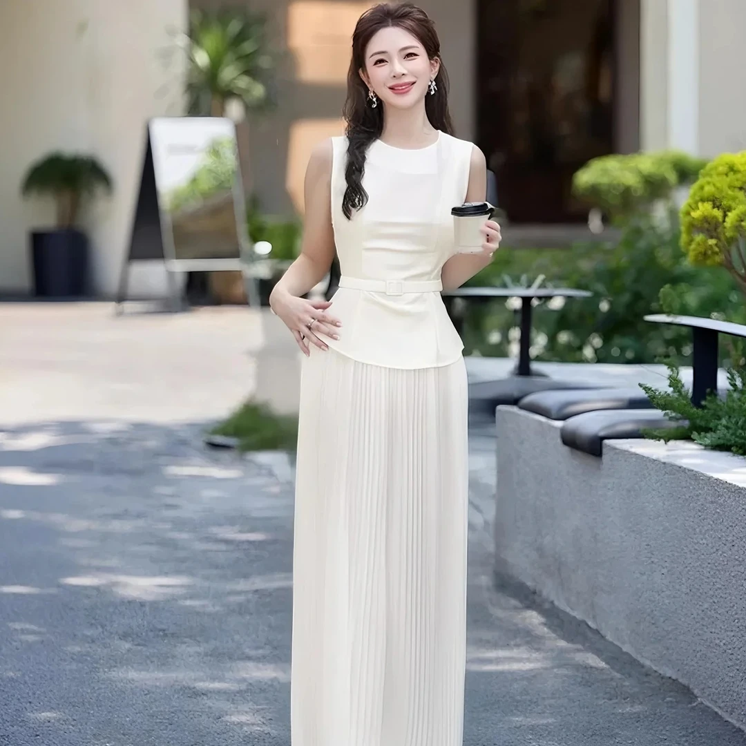 B【两件套】时尚炸街上衣气质百褶裤子两件套装夏季搭配一整套D2271