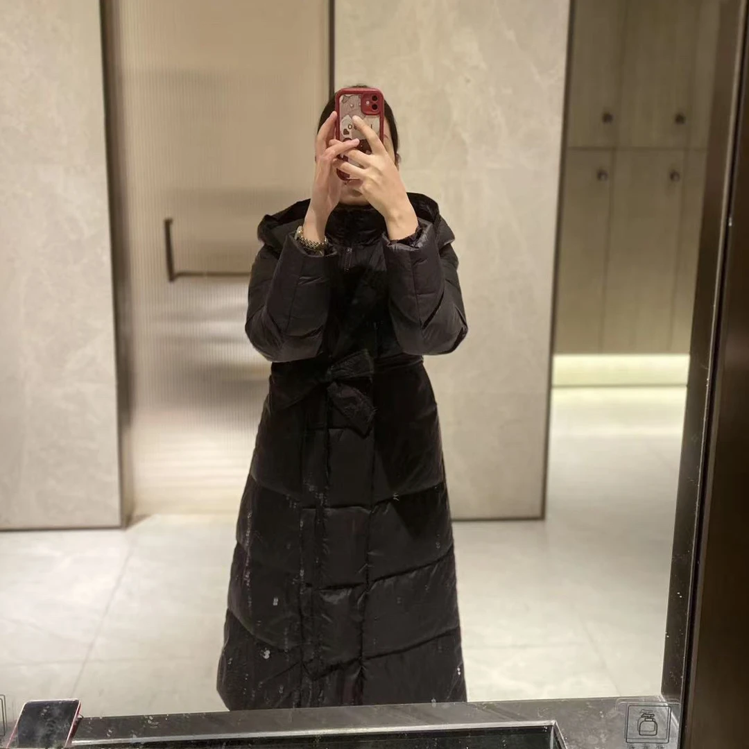 轻奢气质连帽收腰长款羽绒服外套 公主款