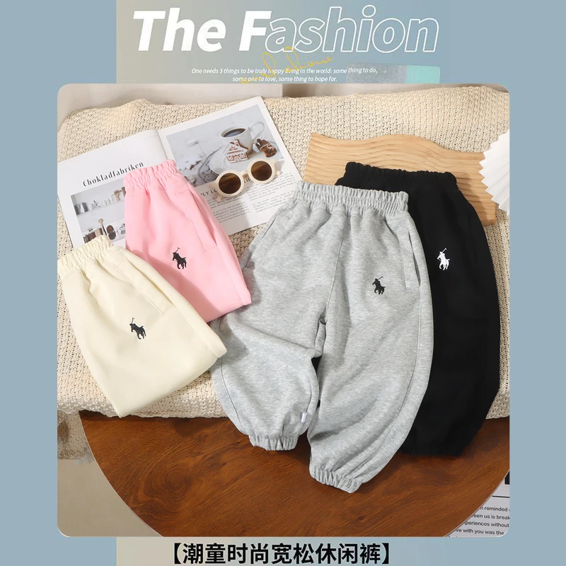 【挺括有型】重磅高克重25春秋款男女童弯刀宽松裤一字兜束脚长裤韩