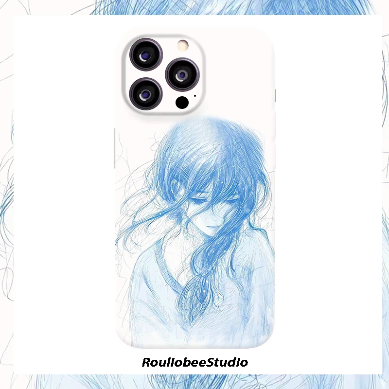 忧愁线条麻花辫少女适用苹果17/16菲林手机壳华为oppo小米15vivo