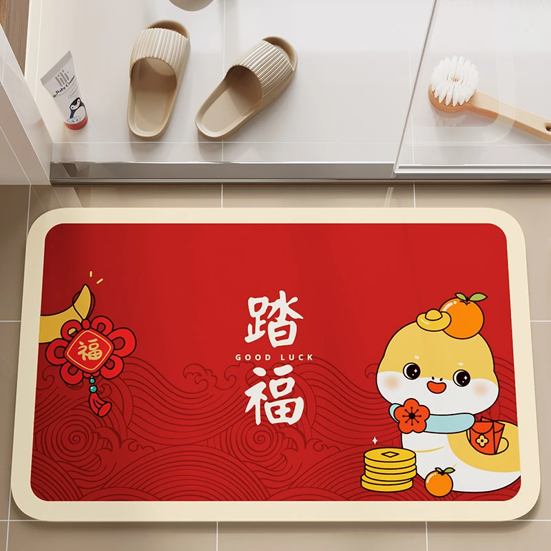 卫生间地垫浴室门口速干脚垫厕所硅藻泥吸水垫洗手间红色防滑