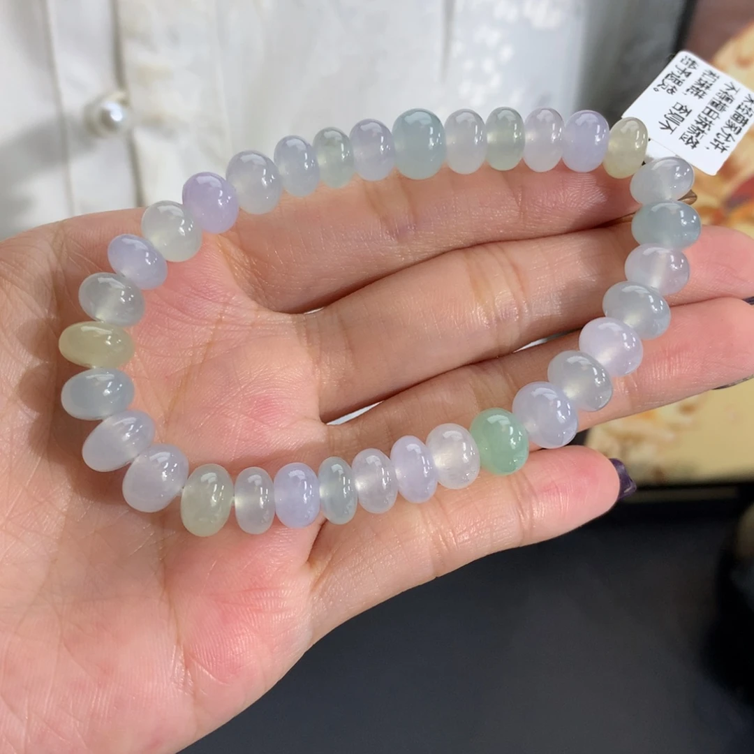 翡翠未镶嵌手串卡7.7-9冰胶马卡龙鼓珠手串