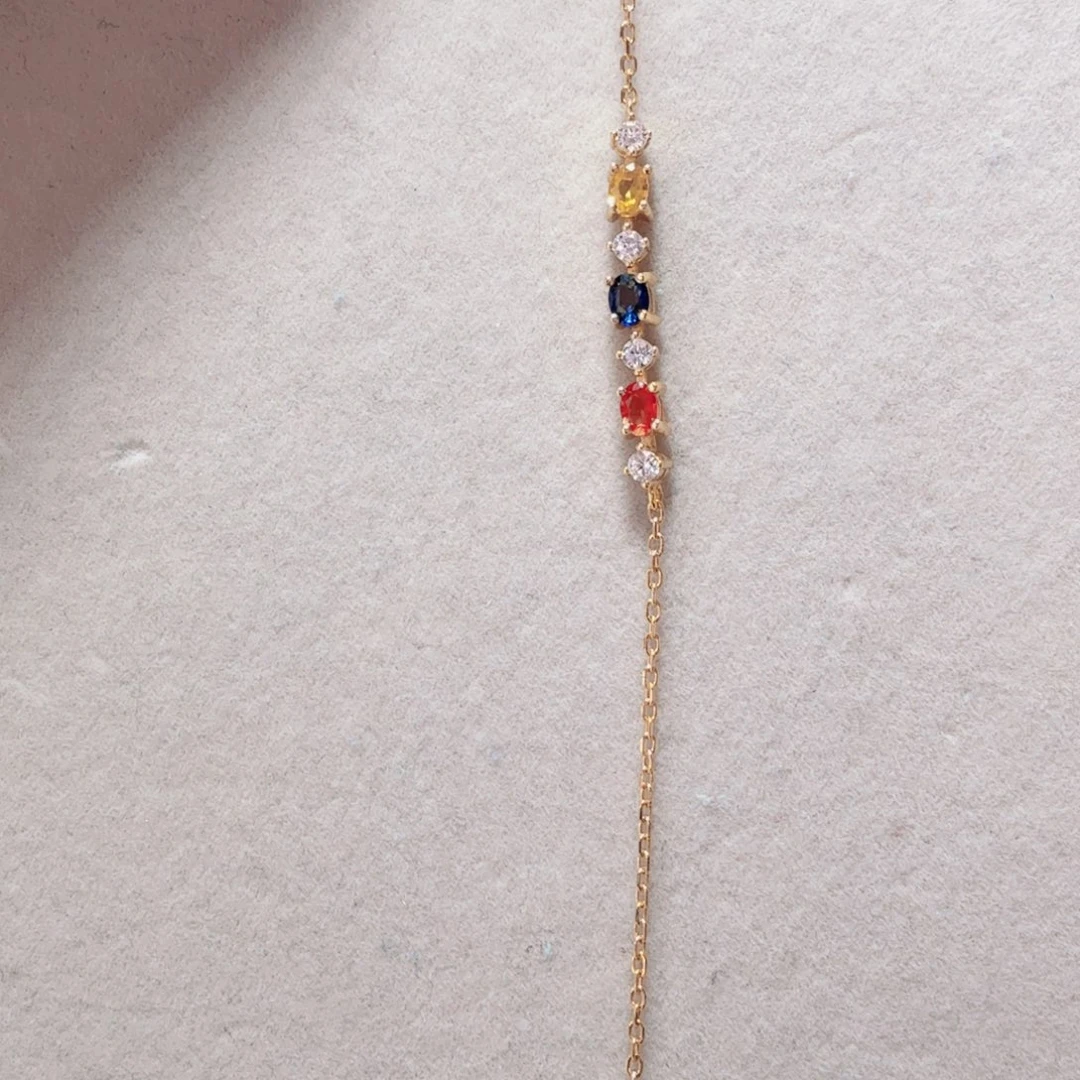 蓝宝石手链银S925镀金镶嵌