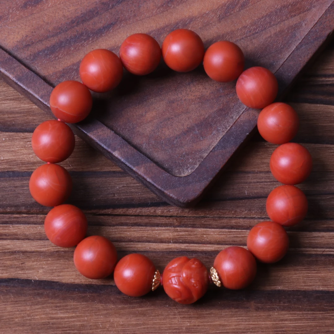 【石语珠宝】保山南红玛瑙圆珠11mm diy十二生肖手串d978