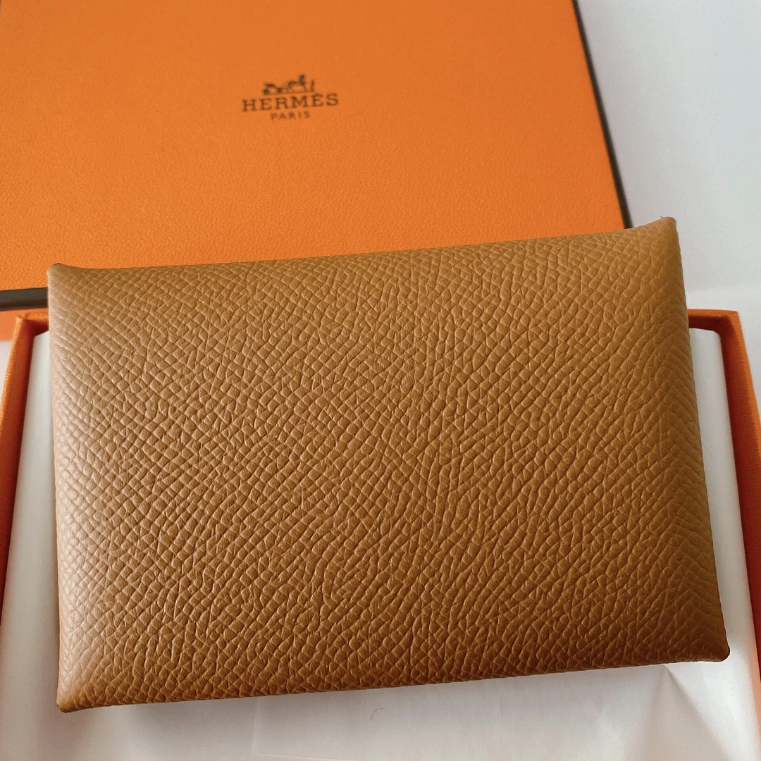 99新 Hermes/爱马仕 clavi金棕银扣e皮a卡包