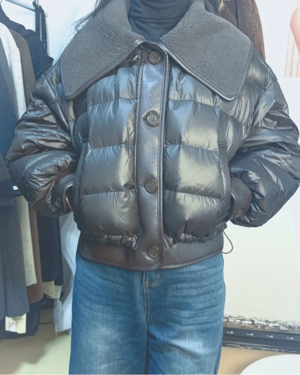 ins风羊羔翻领一体短款外套