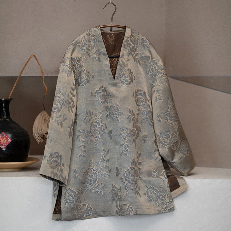 youyuansu/幽元素原创女装新中式复古宽松中国风印花提花上衣