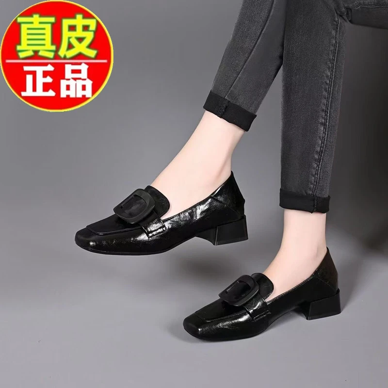 【万达撤柜】法式复古时尚单鞋女2025秋冬新款一脚蹬粗跟乐福鞋单鞋