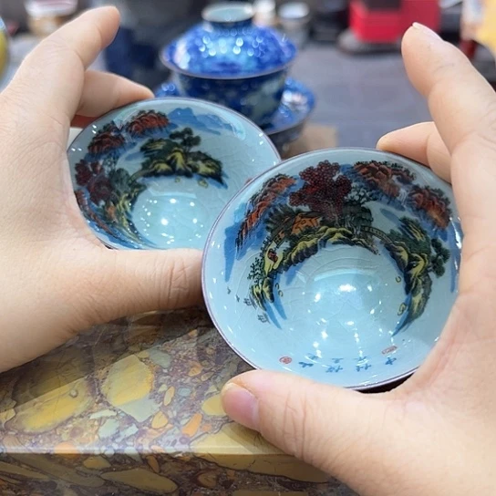 两个斗笠青花瓷杯一组。。。品茗