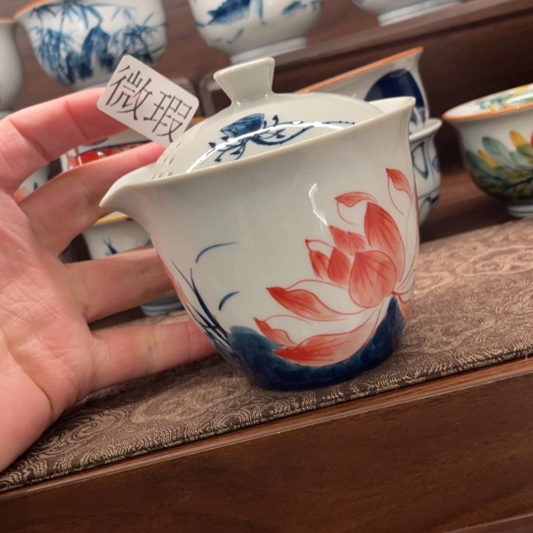 釉下手绘茶具微瑕