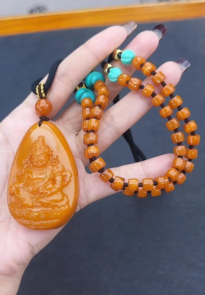 【齐福珠宝】老矿蜜蜡定制款焦皮黄财项链吊坠（多样性发其一）